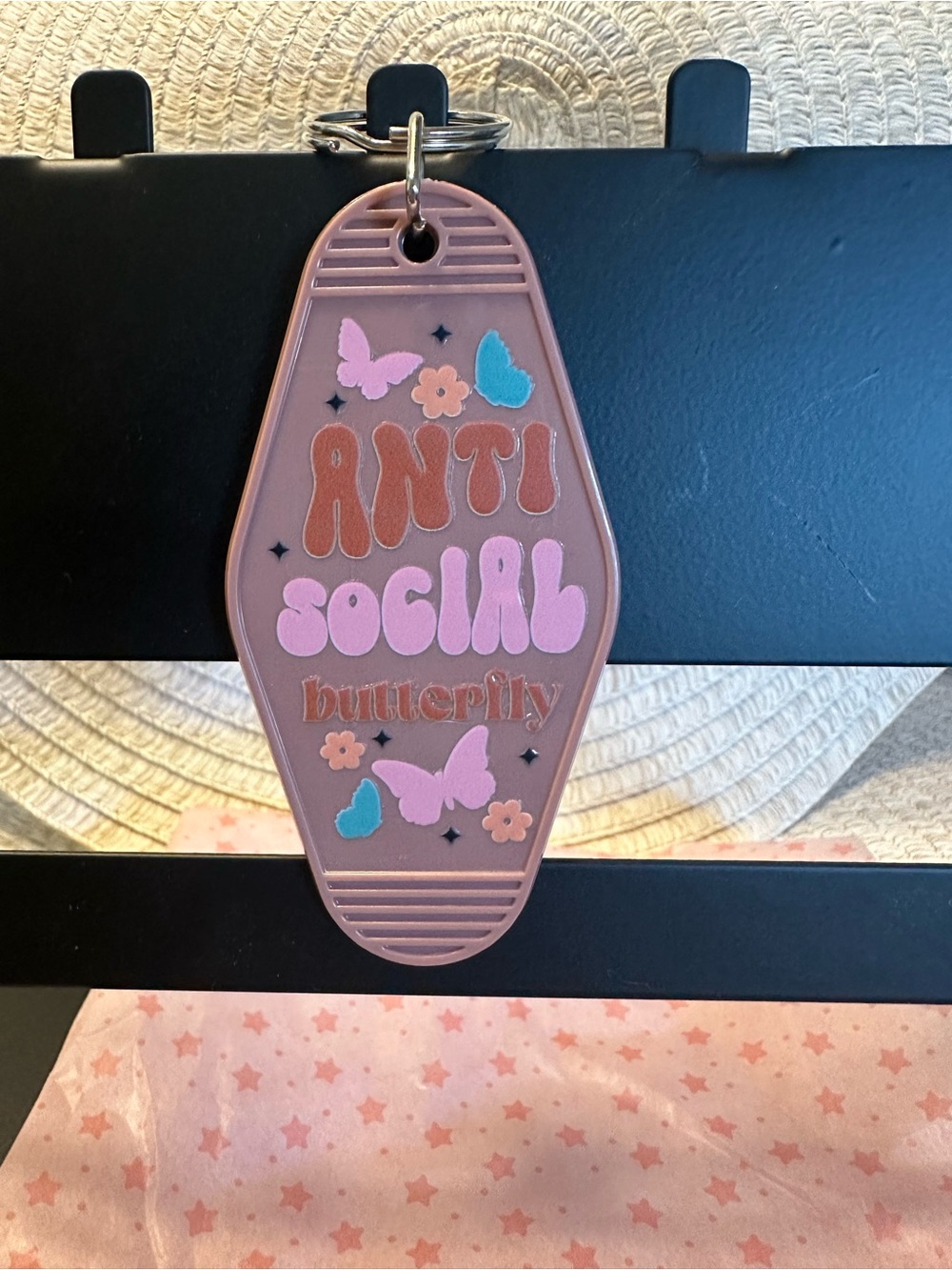 Anti Social Butterfly Keychain - Pink & Brown